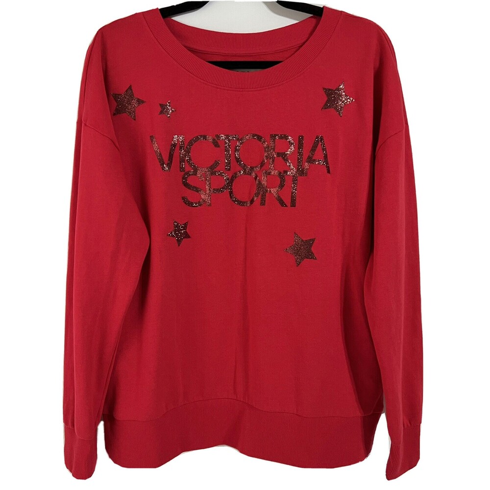Victoria Sport Women’s Sweatshirt Small Red Fleece Star Print Long Sleeve NWT
